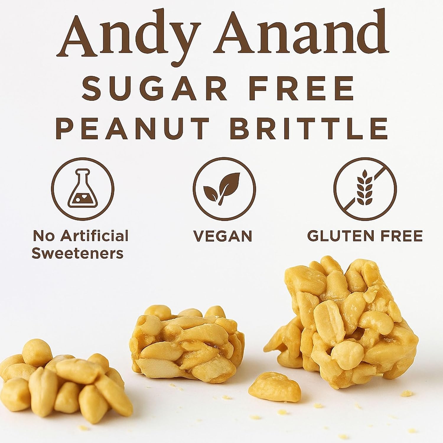 Andy Anand Sugar-Free Peanut Brittle, 1 lb – Vegan, Keto-Friendly, No Added Sugar, Old-Fashioned Handmade Snack – Birthday & Holiday Gift