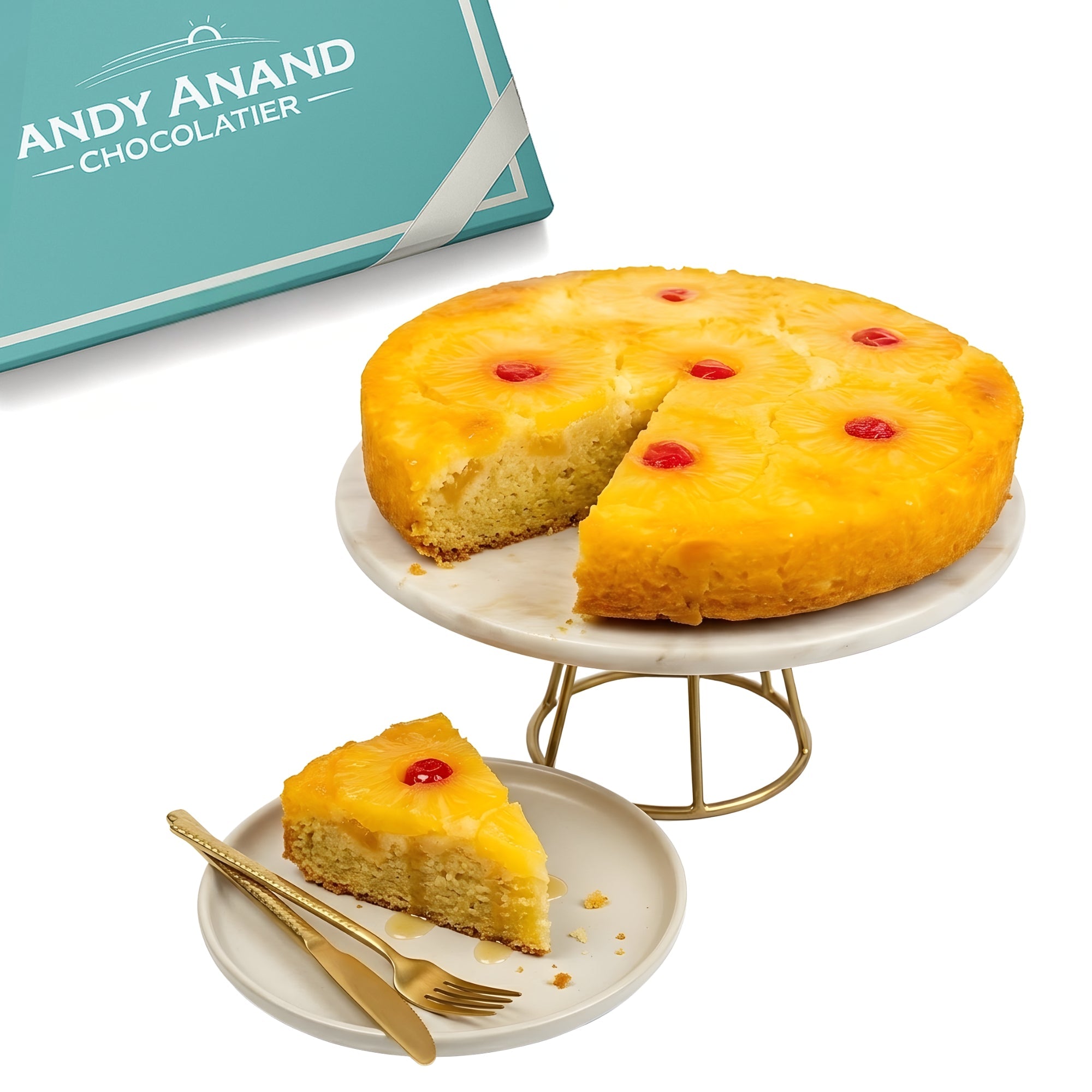Andy Anand Gluten-Free Pineapple Upside-Down Cake, 9-Inch, 2.4 lb – Caramelized Pineapple, All-Natural, No Preservatives, Birthday Gift Box