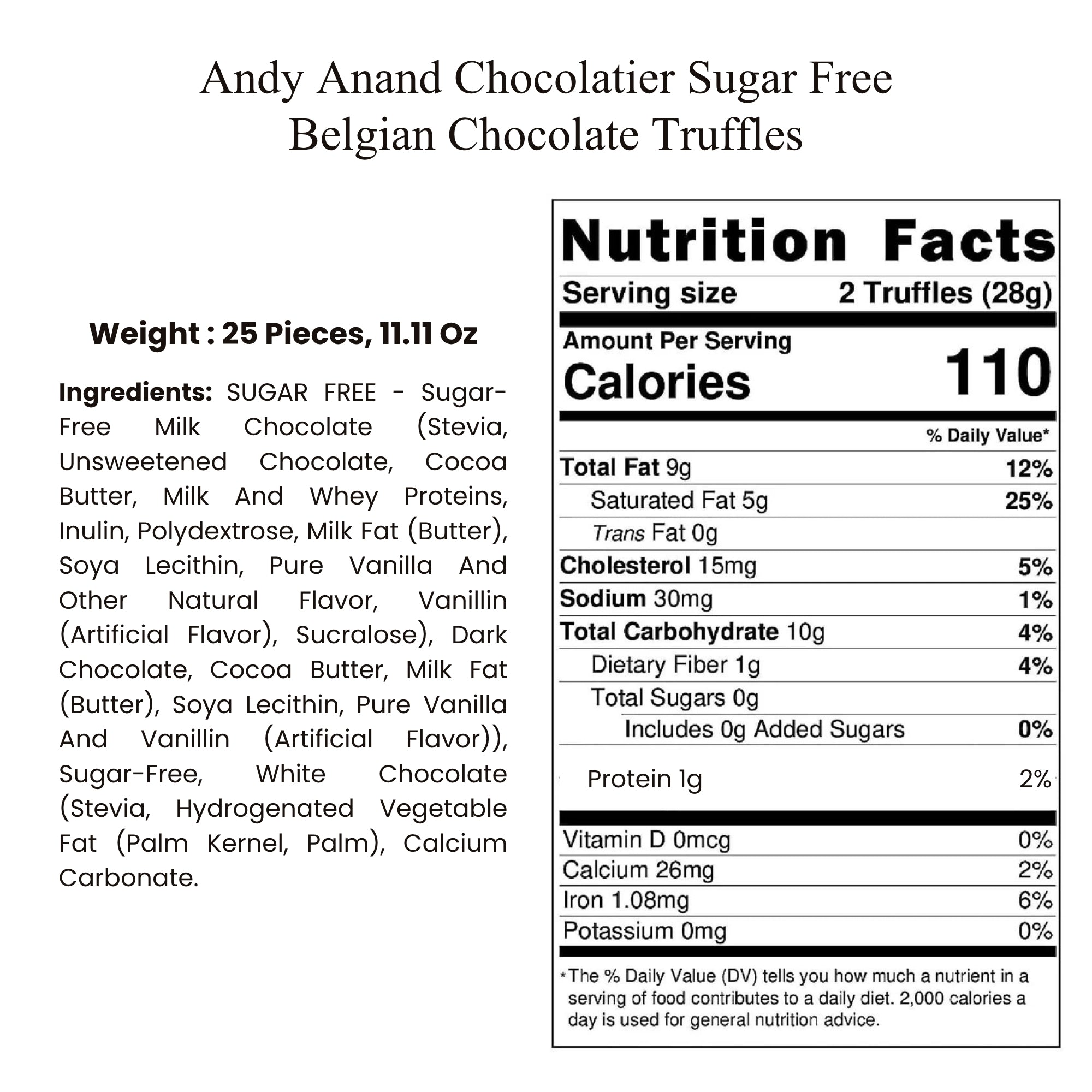Andy Anand Sugar-Free & Gluten-Free Belgian Chocolate Truffles, 15 pc – Assorted Flavors, Diabetic-Friendly, Birthday & Valentine's Gift