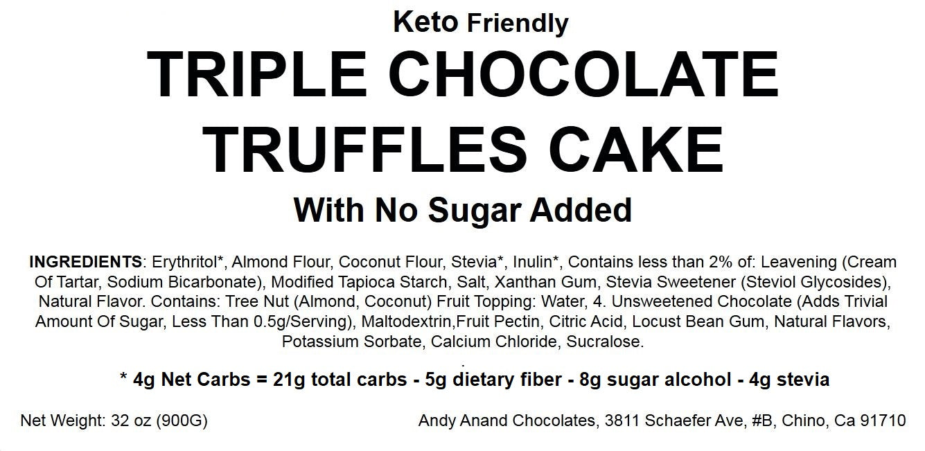Andy Anand Sugar-Free Keto Triple Chocolate Truffle Cake, 9-Inch, 2 lb – Low-Carb, Gourmet Decadent Dessert, Diabetic-Friendly Birthday Gift