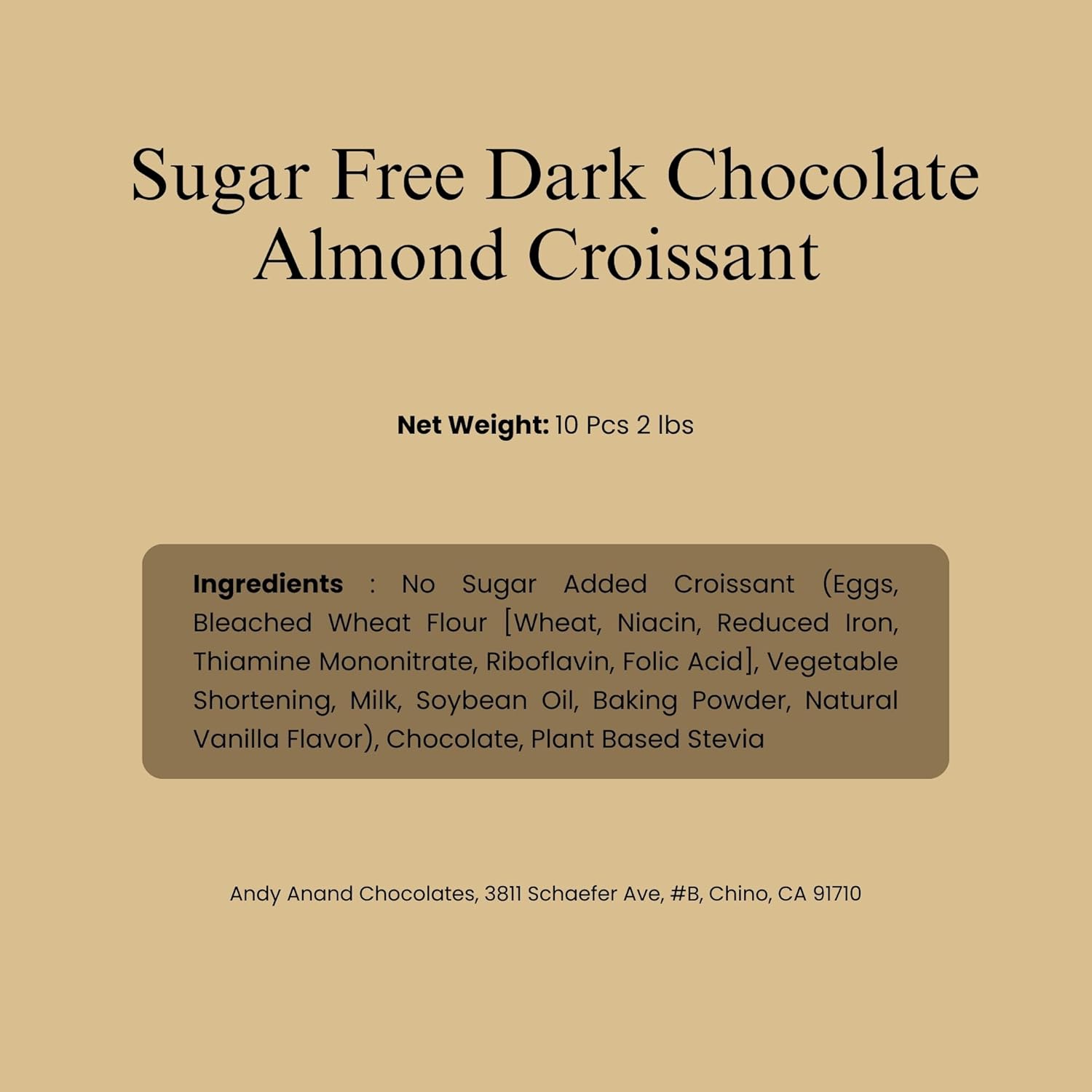 Andy Anand Sugar-Free Dark Chocolate Almond Croissant Cake, 10 pc, 2 lb – Keto & Diabetic-Friendly, Hand-Rolled, Birthday & Holiday Gift