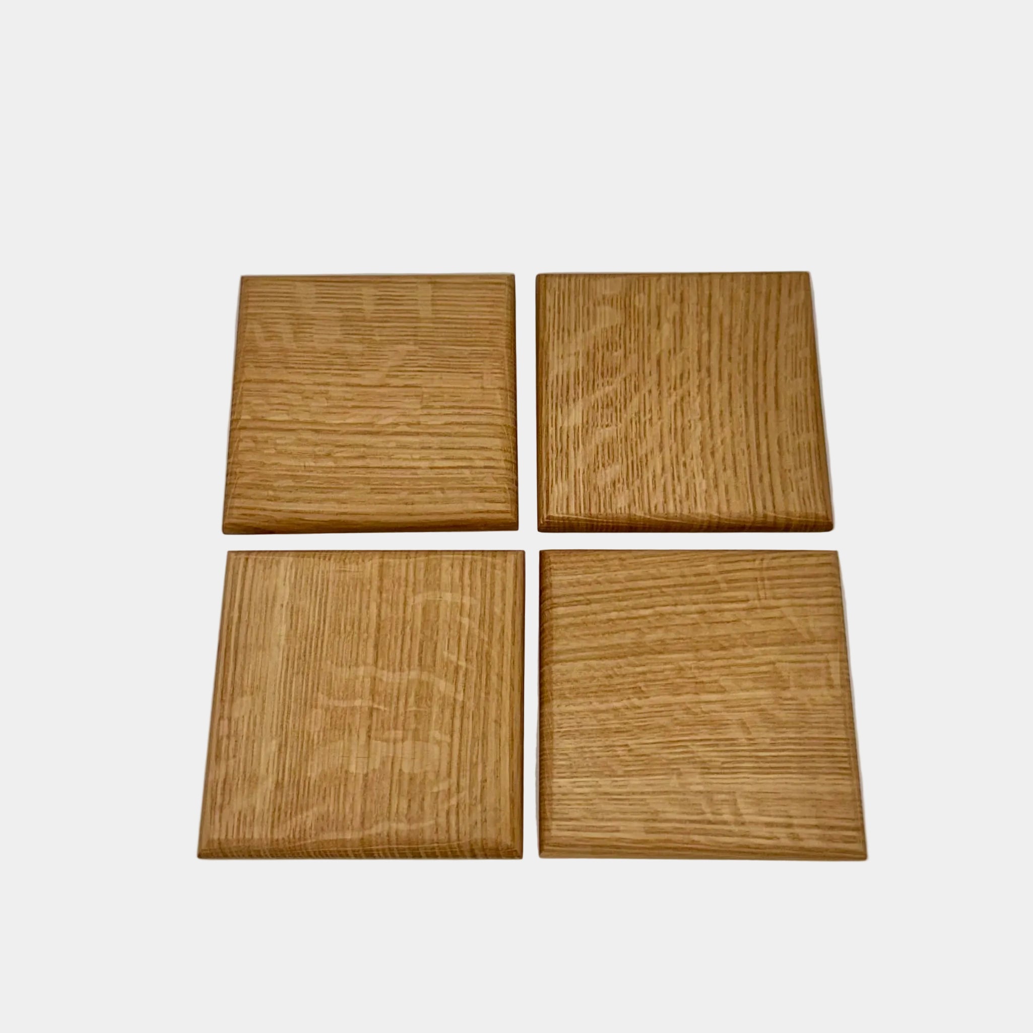 Four square wooden coasters from Sawdust Studios