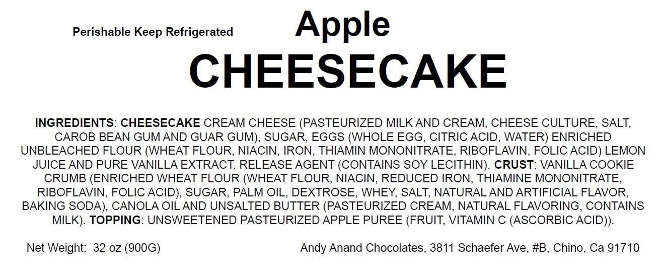 Andy Anand Apple Cheesecake, 9-Inch, 2.6 lb – Hand-Baked NY-Style, Real California Cream Cheese, No Preservatives, Birthday & Holiday Gift