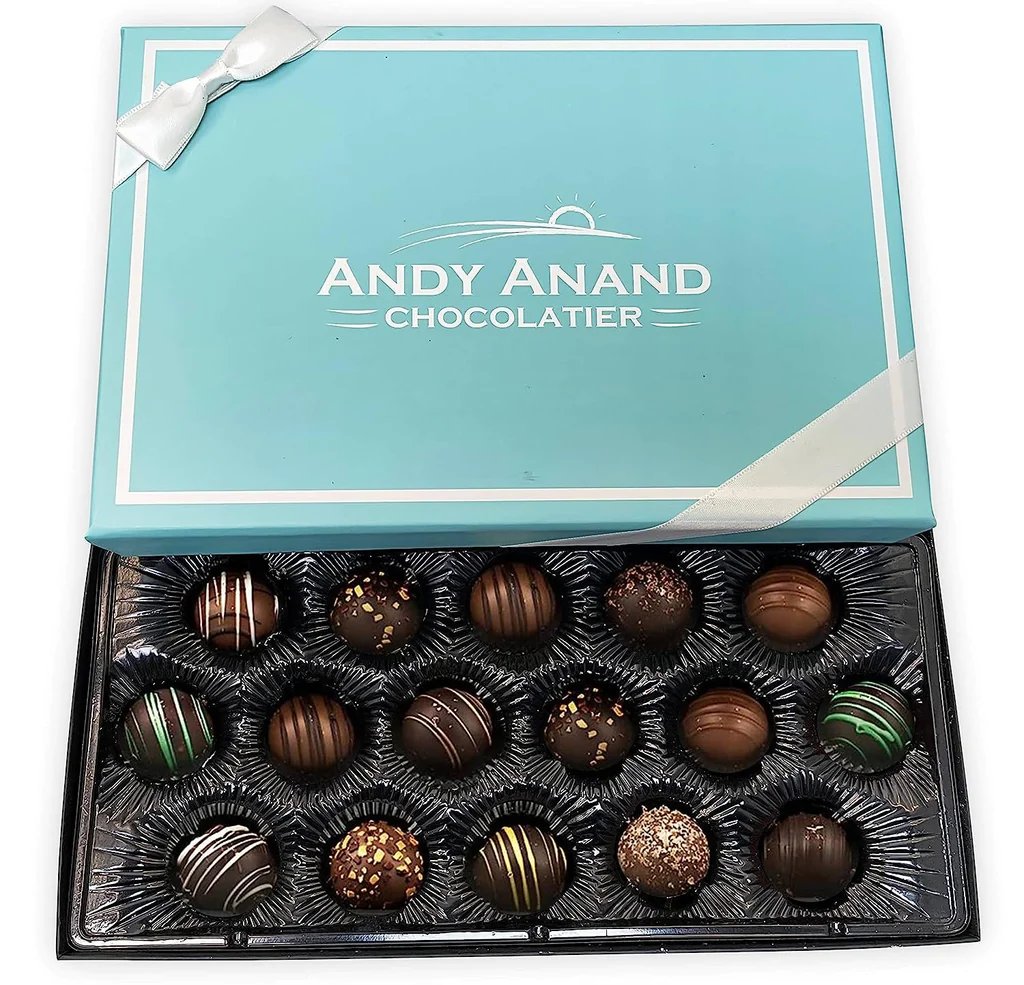 Andy Anand Artisan Vegan Dark Chocolate Truffles (16 pc) | Handmade Gift Box, 60% Cocoa Butter | Local SoCal Chocolatier