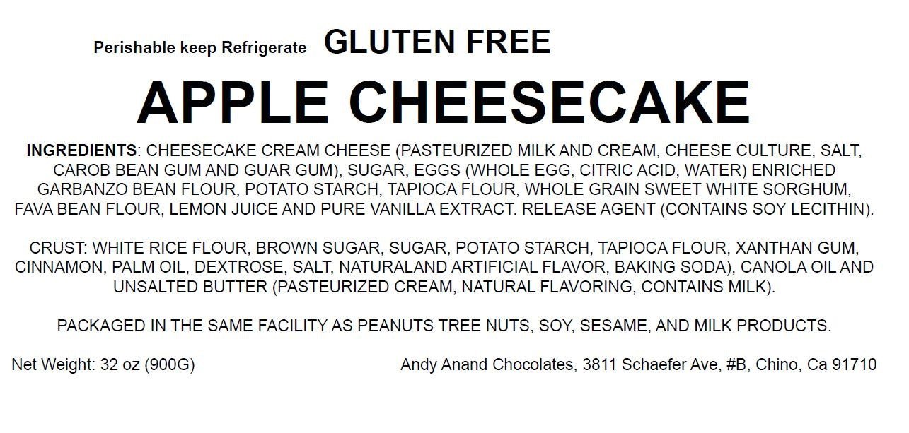 Andy Anand Gluten-Free Apple Cheesecake, 9-Inch, 2 lb – Freshly Baked, California Cream Cheese, No Preservatives, Birthday & Holiday Gift