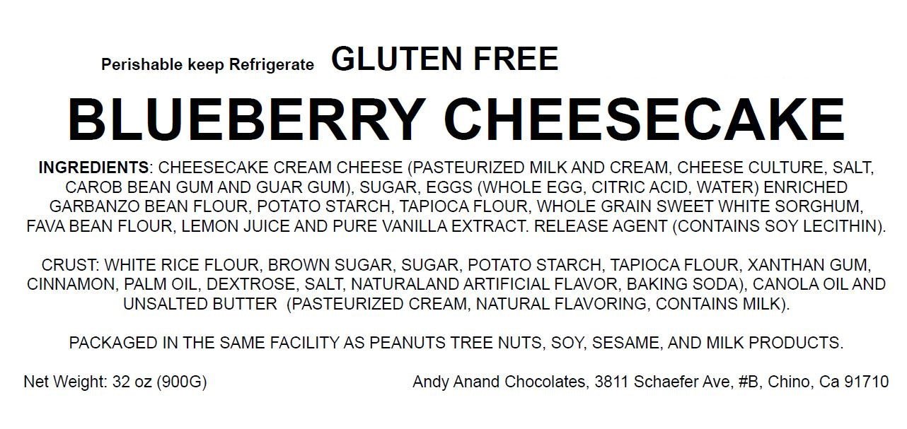 Andy Anand Gluten-Free Blueberry Cheesecake, 9-Inch, 2 lb – Freshly Baked, Real California Cream Cheese, No Preservatives, Birthday Gift Box