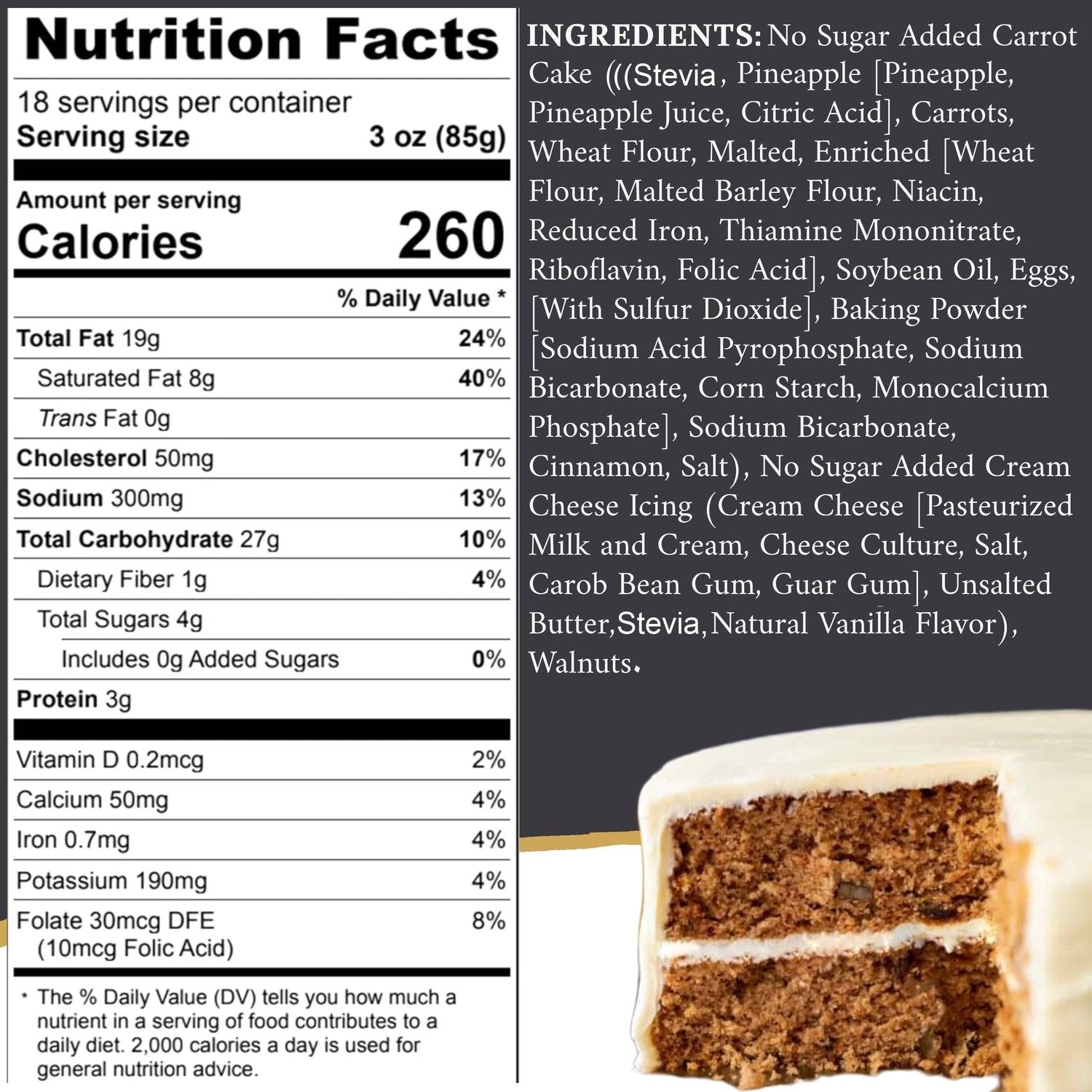 Andy Anand Sugar-Free Carrot Cake, 9-Inch, 3.2 lb – Moist & Flavorful, Diabetic-Friendly, All-Natural, No Preservatives, Birthday Gift Box