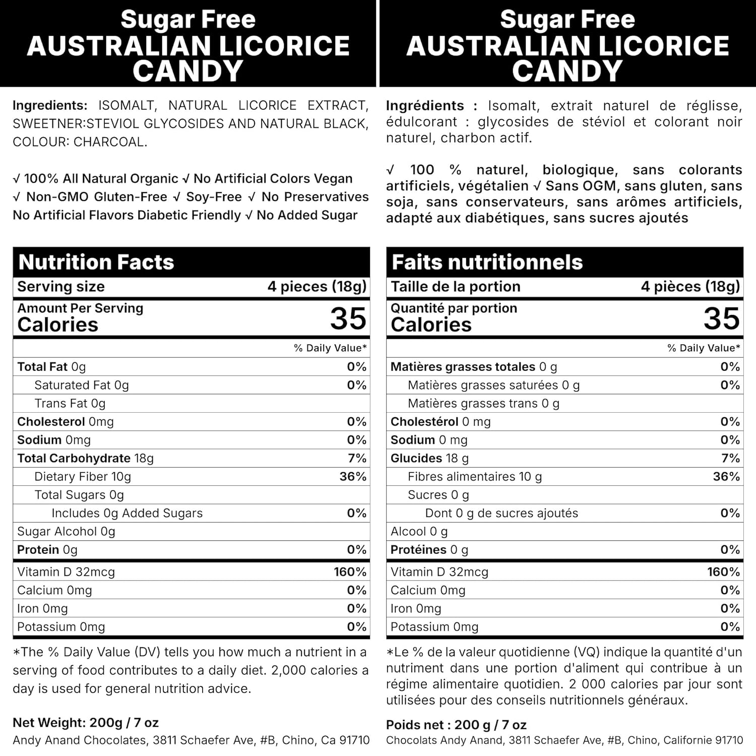 Andy Anand Sugar-Free Australian Licorice Candy, 7 oz – Made in Europe, Stevia Sweetened, No Artificial Flavors, Keto & Diabetic-Friendly
