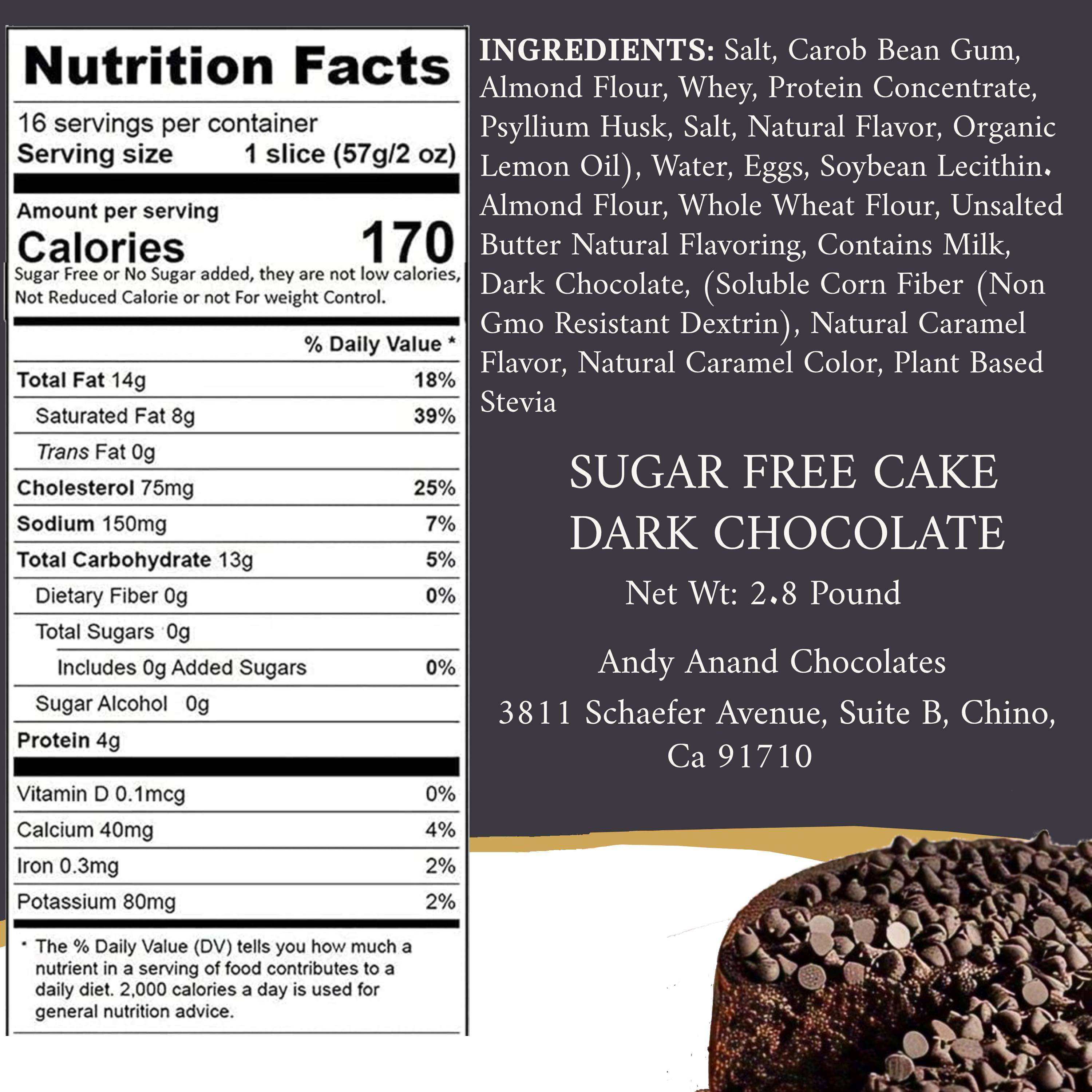 Andy Anand Sugar-Free Dark Chocolate Chip Cake, 9-Inch, 2.8 lb – Diabetic-Friendly, No Preservatives, Gourmet Perfectly Boxed Birthday Gift