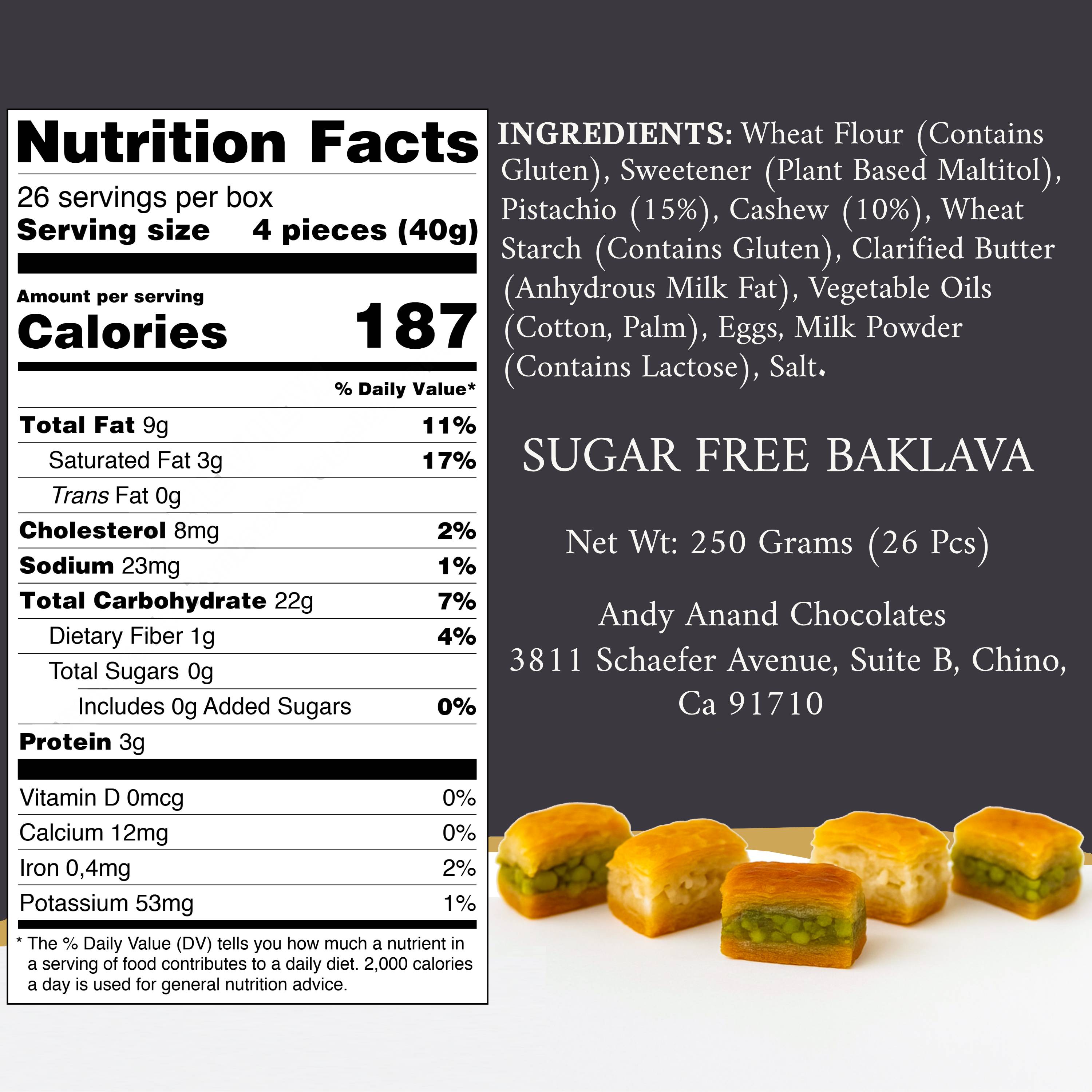 Andy Anand Sugar-Free Turkish Baklava, 26 pc, 8.8 oz – Pistachio, Walnut & Hazelnut, Flaky Phyllo, Diabetic-Friendly Birthday Gift Box