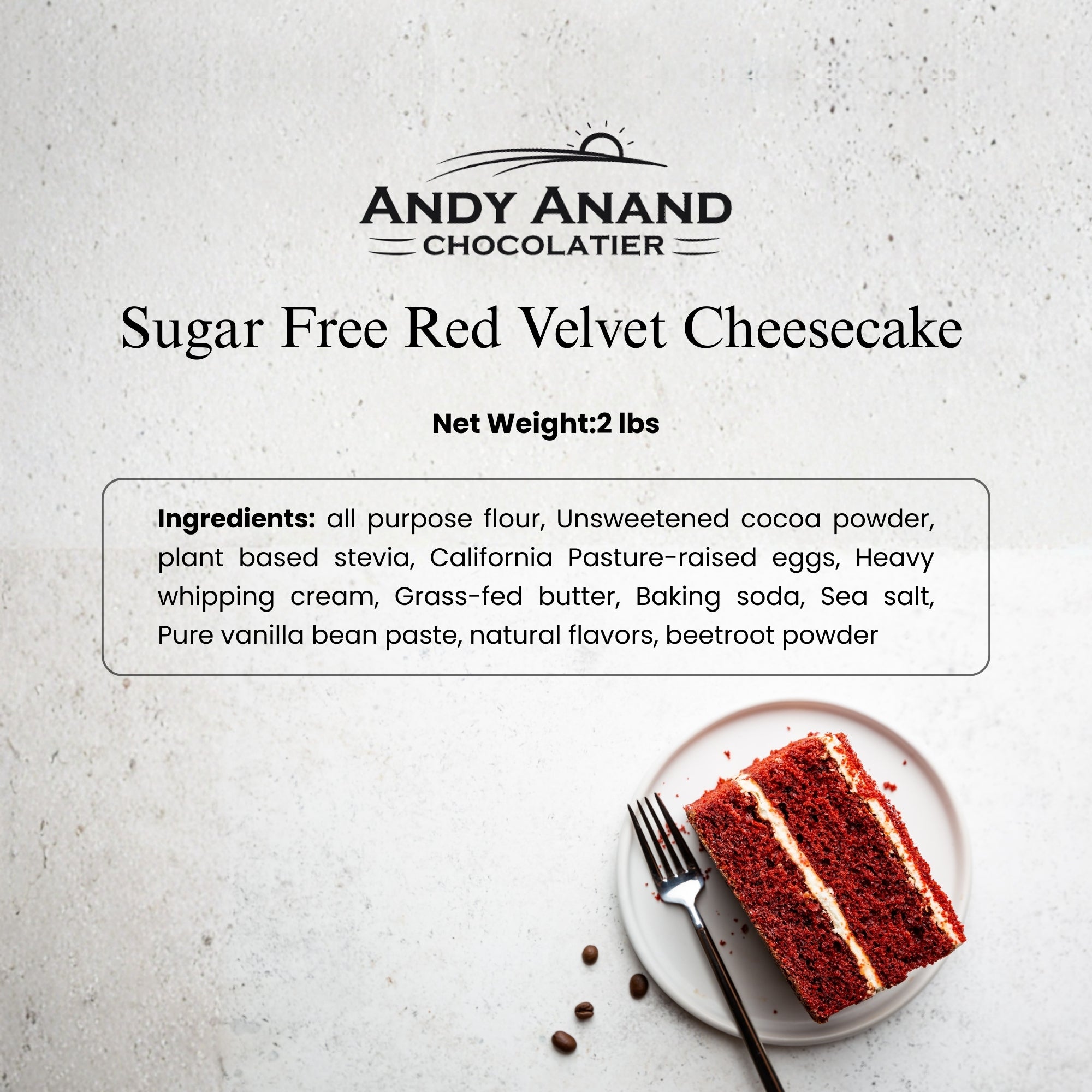 Andy Anand Sugar-Free Red Velvet Cake, 2.4 lb – Belgian Cocoa, Sugar-Free Cream Cheese Frosting, Keto & Diabetic-Friendly Birthday Gift