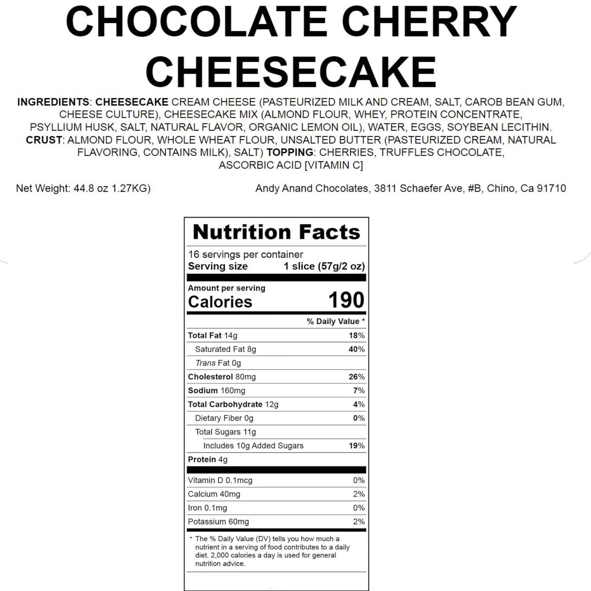 Andy Anand Chocolate Cherry Cheesecake, 9-Inch, 2.8 lb – Real Chocolate Truffles, California Cream Cheese, No Preservatives, Birthday Gift