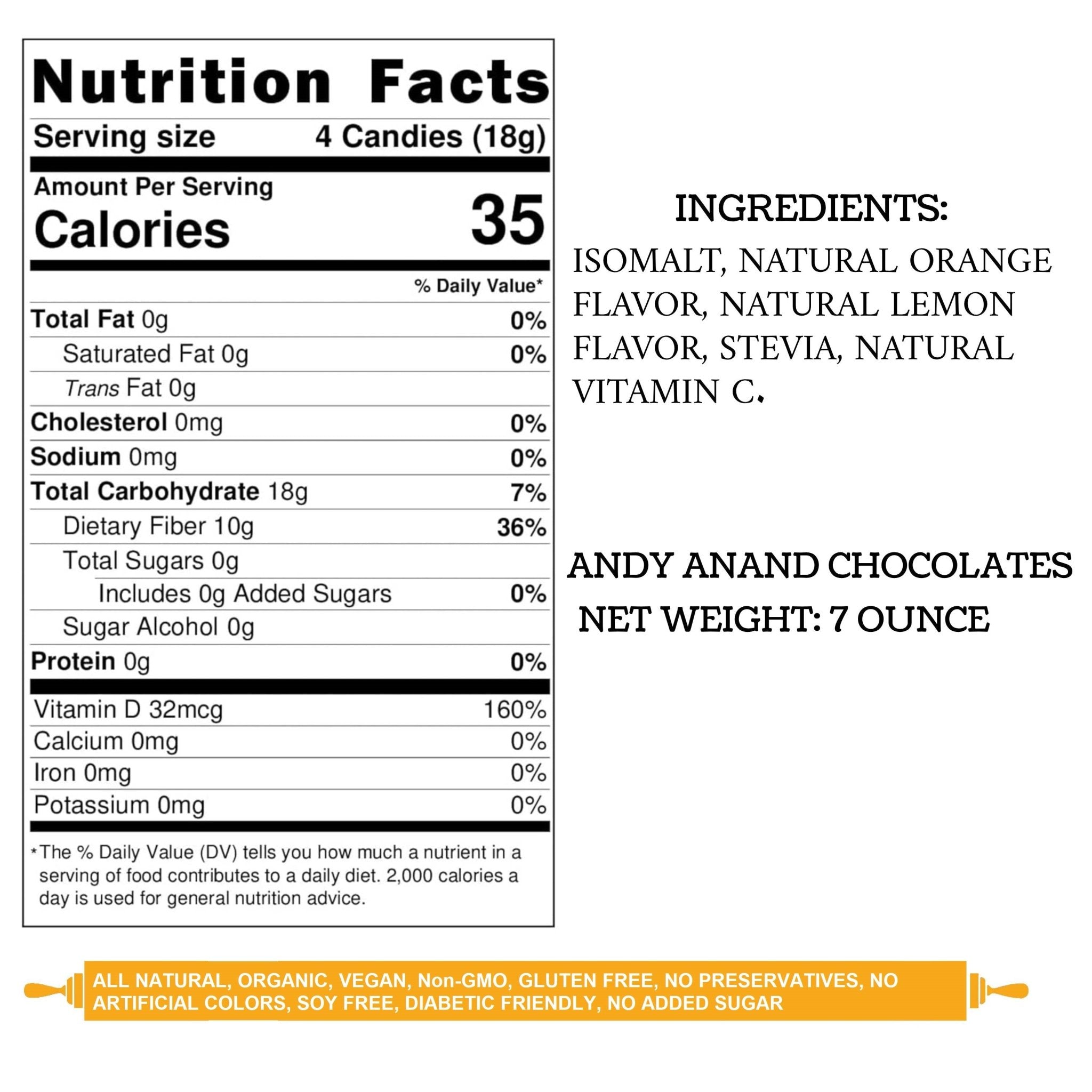 Andy Anand Sugar-Free Italian Orange & Lemon Hard Candy (7 oz) | Vitamin C Enhanced | Local SoCal Bakery