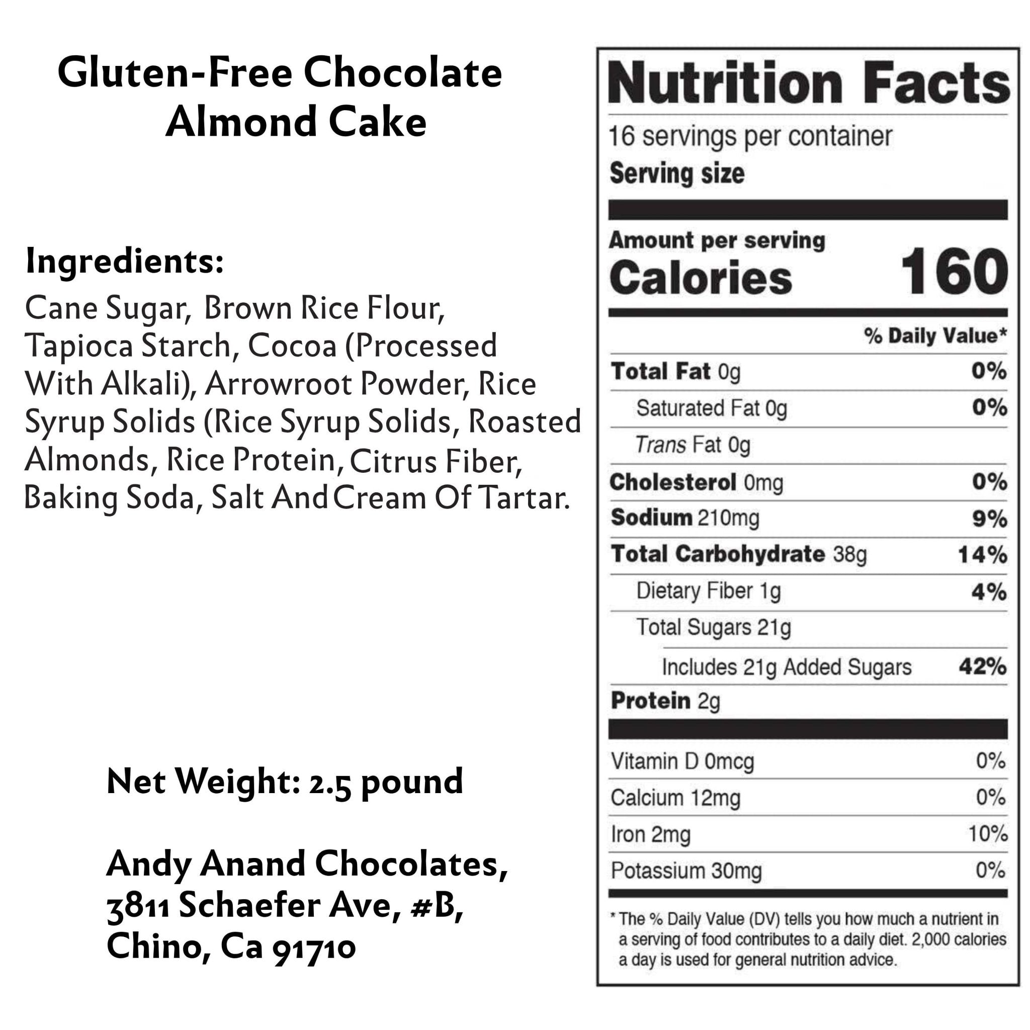 Andy Anand Gluten-Free Chocolate Almond Cake, 9-Inch, 2.5 lb – Hand-Baked, Fresh & All-Natural, No Preservatives, Birthday & Holiday Gift