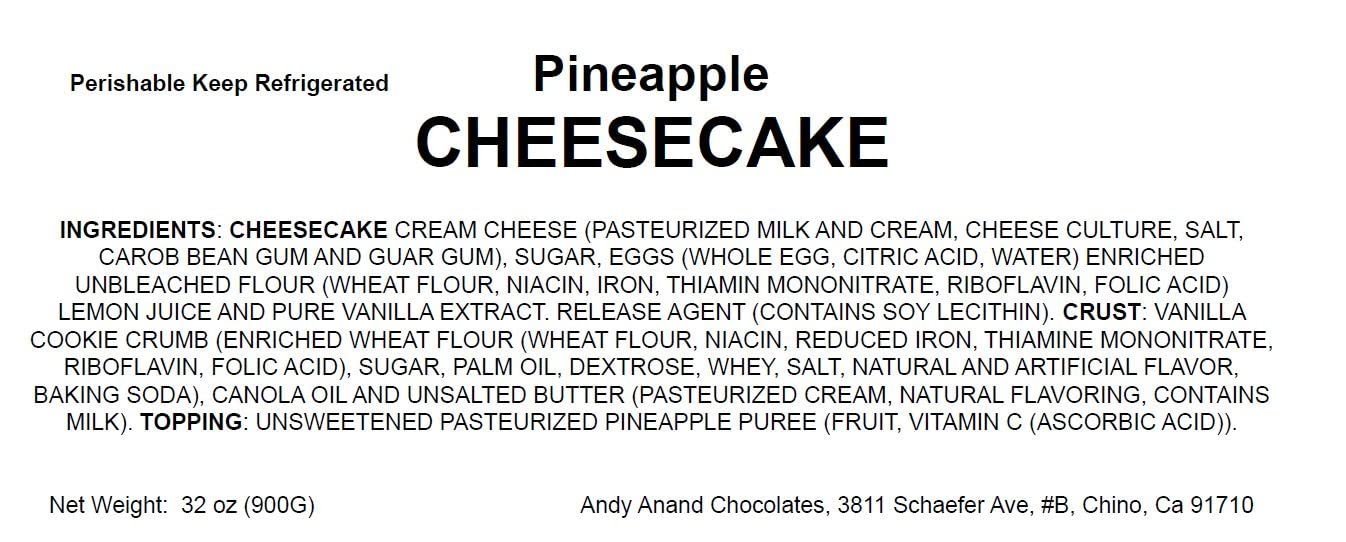 Andy Anand Pineapple Cheesecake, 9-Inch, 2 lb – Luxurious NY-Style, Real California Cream Cheese, Handcrafted, No Preservatives Gift Box