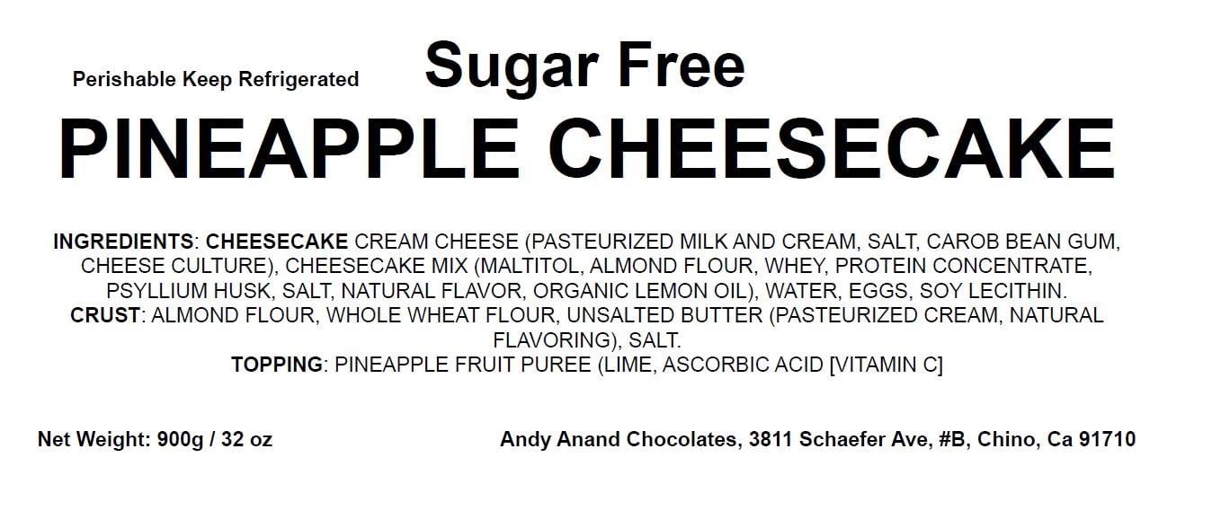 Andy Anand Sugar-Free Pineapple Cheesecake, 9-Inch, 2.6 lb – Diabetic-Friendly, No Preservatives, Fresh California Cream Cheese Gift Box